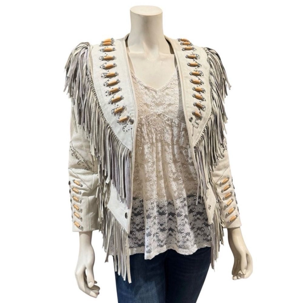 Western Leather Beaded Fringe Jacket